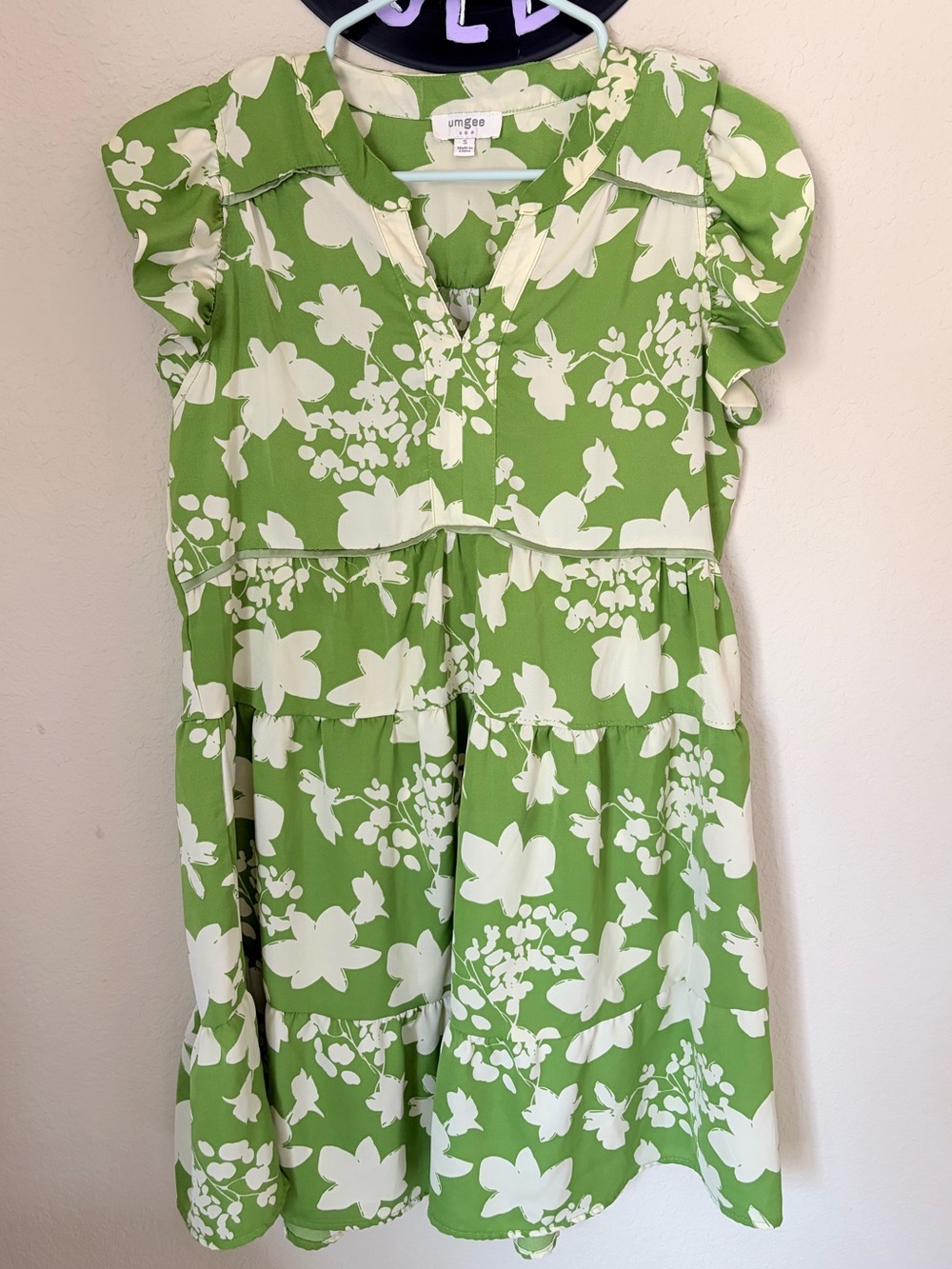 Umgee Green & White Floral Ruffled Tier Dress